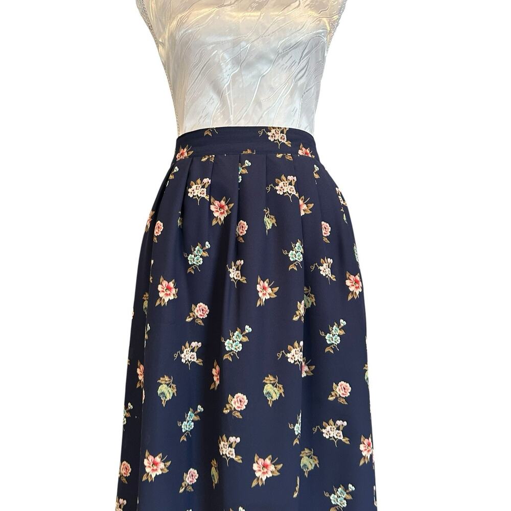 Leslie Fay Navy Floral Border Midi Skirt 16P Coastal Chic - Picture 7 of 14